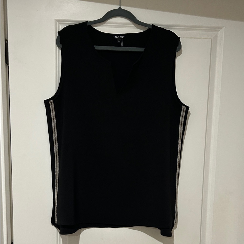 NIC+ZOE Black Sleeveless Blouse with Silver Trim